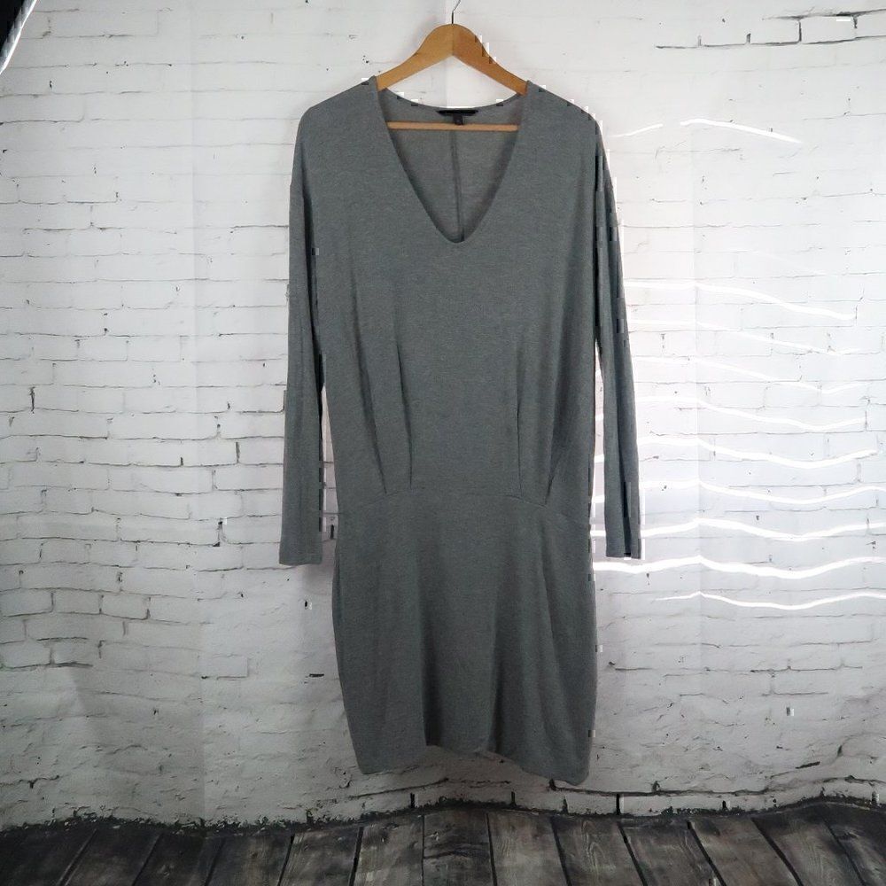 BANANA REPUBLIC GREY JERSEY KNIT V NECK LONG SLEEVE DROP WAIST DRESS SIZE SMALL